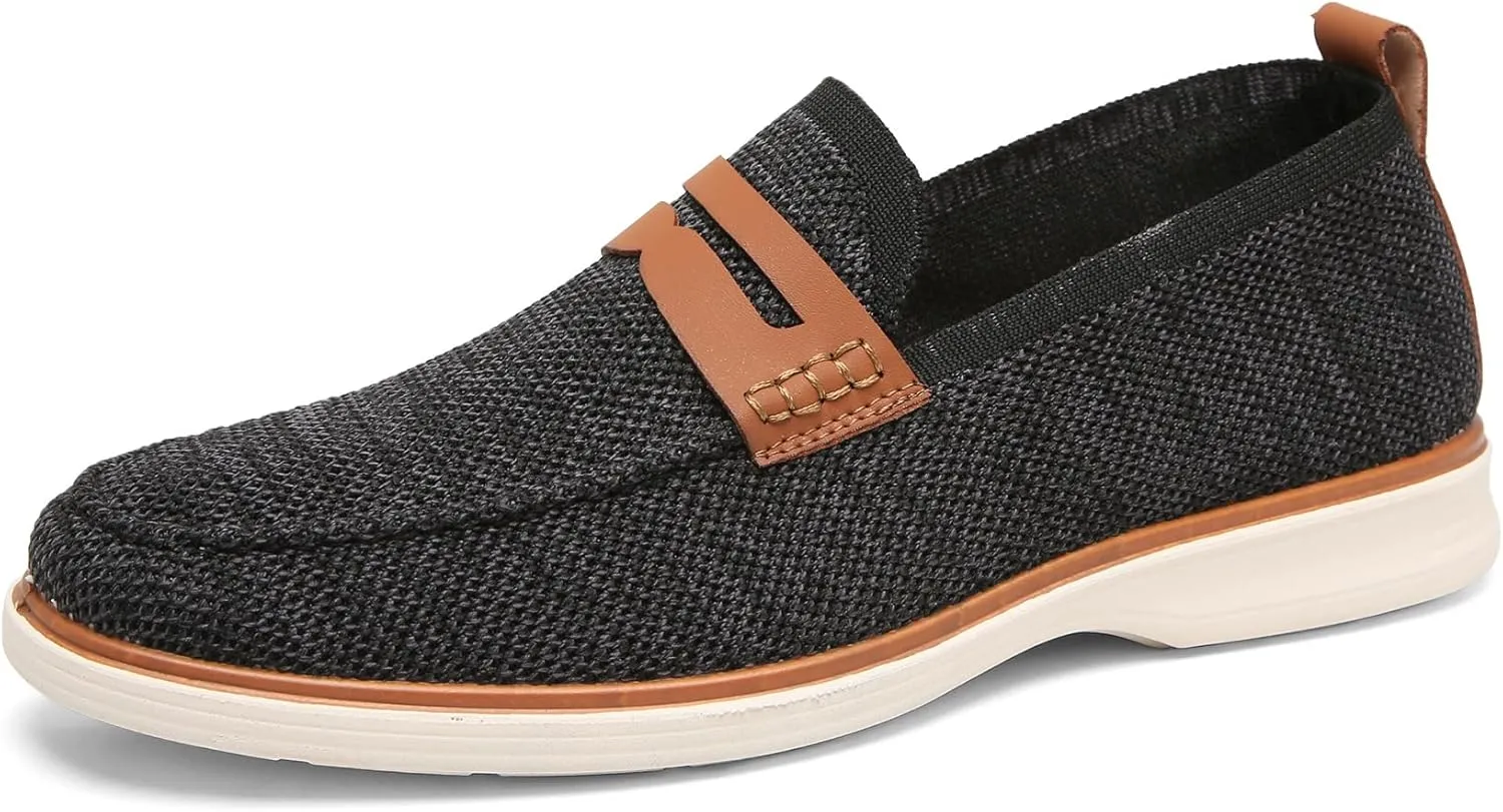 Men's Knit Loafers Comfortable Round Toe Knitted Business Shoes Lightweight Casual Formal Slip On Flats
