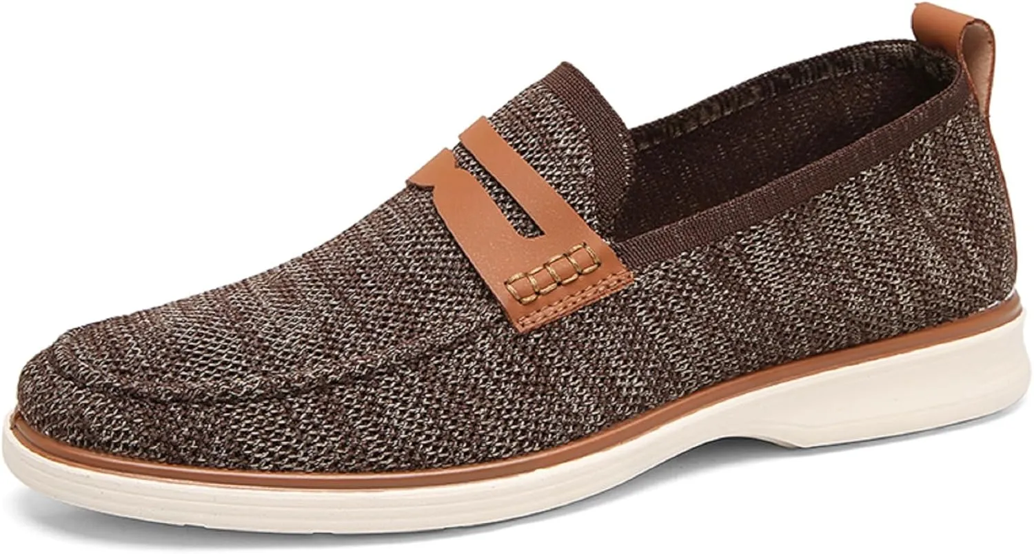 Men's Knit Loafers Comfortable Round Toe Knitted Business Shoes Lightweight Casual Formal Slip On Flats