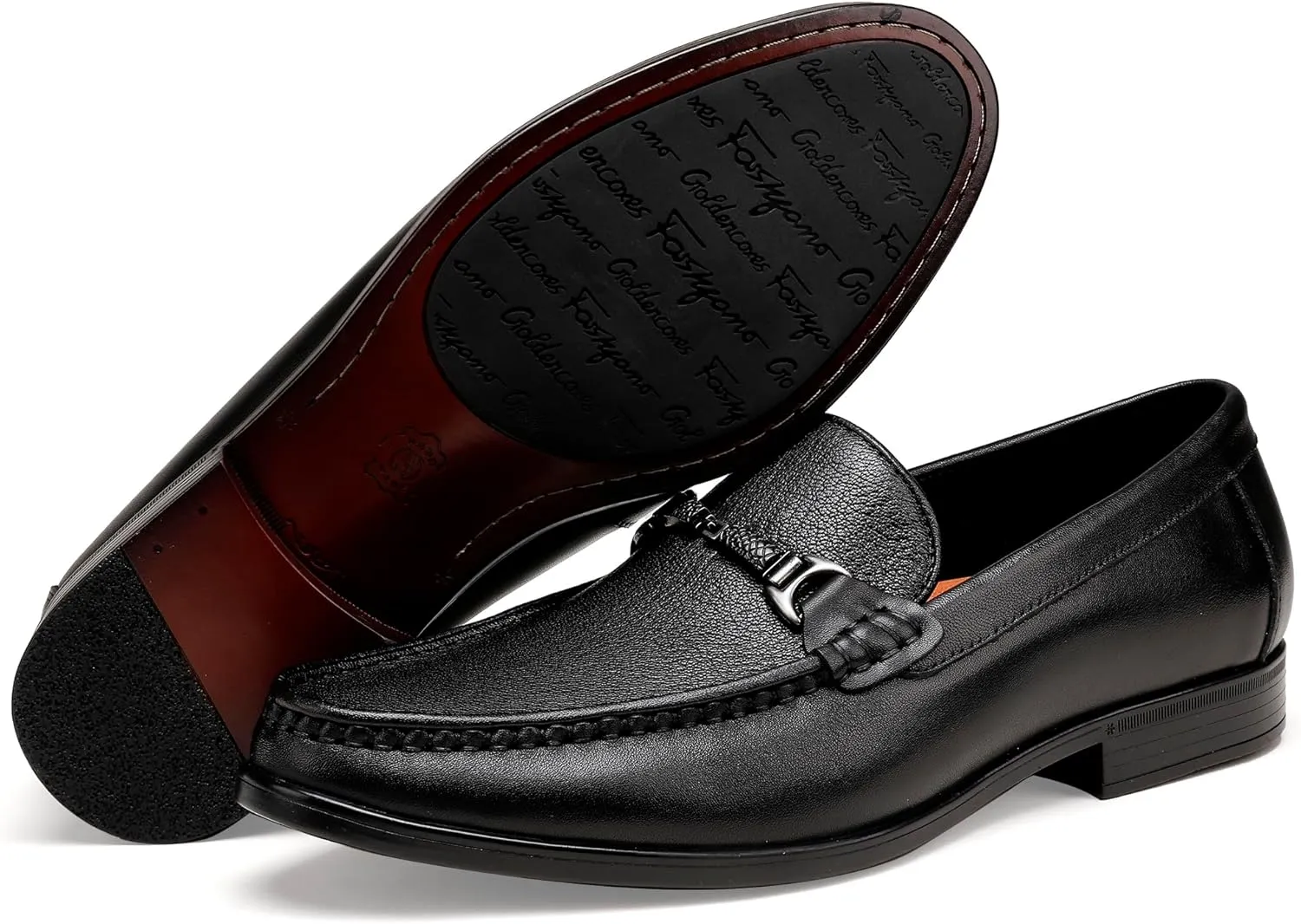 Men's Leather Dress Shoes, Classic Penny Loafer with Metal Buckle Casual Party Formal Shoes Slip On Driving Loafers for Men