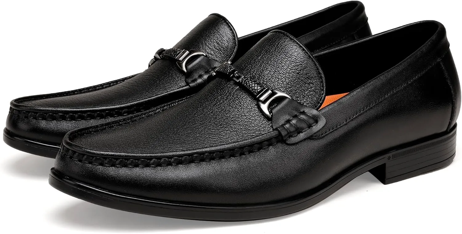 Men's Leather Dress Shoes, Classic Penny Loafer with Metal Buckle Casual Party Formal Shoes Slip On Driving Loafers for Men