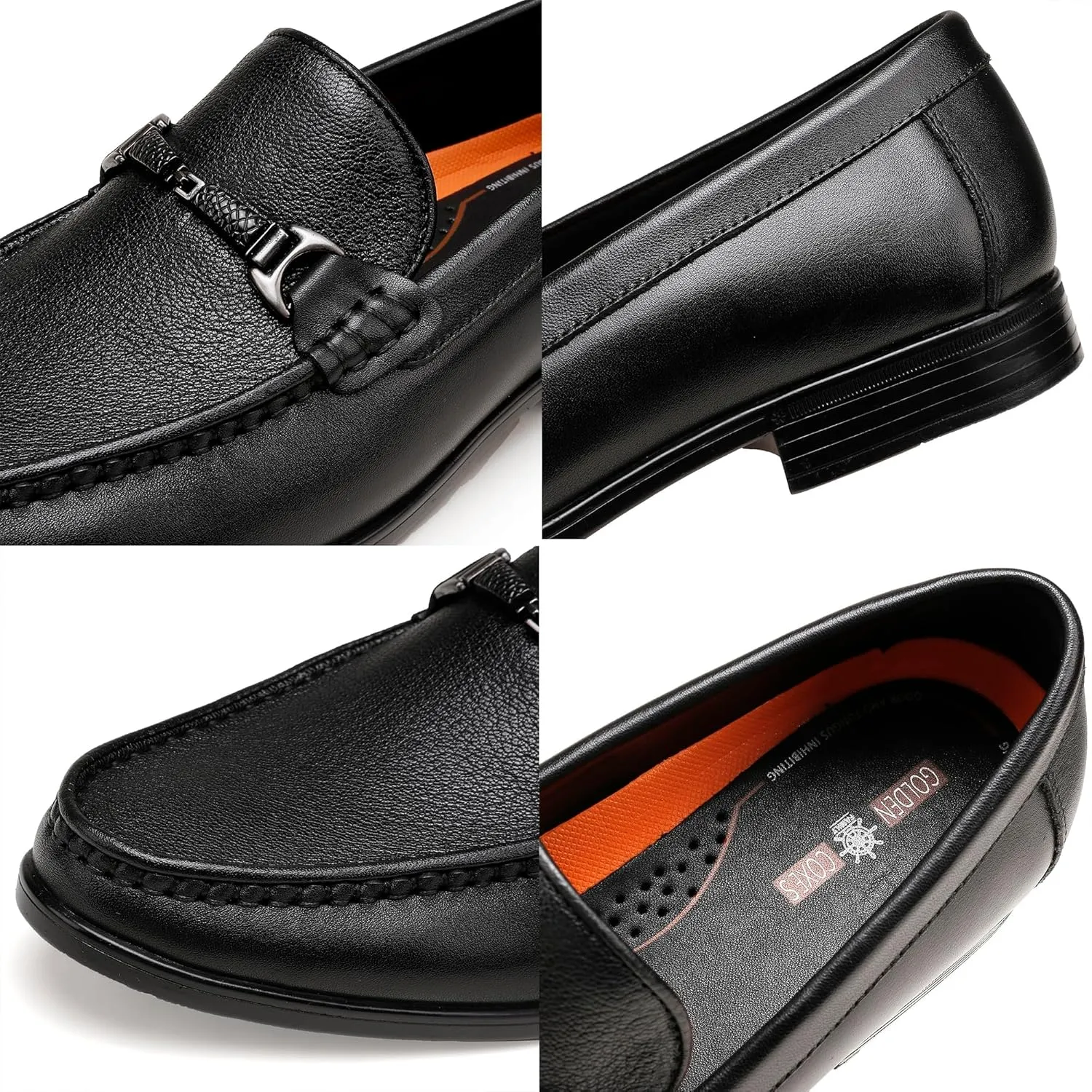 Men's Leather Dress Shoes, Classic Penny Loafer with Metal Buckle Casual Party Formal Shoes Slip On Driving Loafers for Men