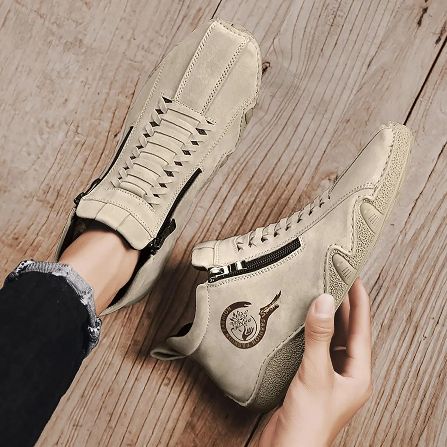 Men's Lightweight Non Slip Barefoot Shoes Fashion Zipper Suede Short Boots Shoe Soft Flat Sneaker for Men