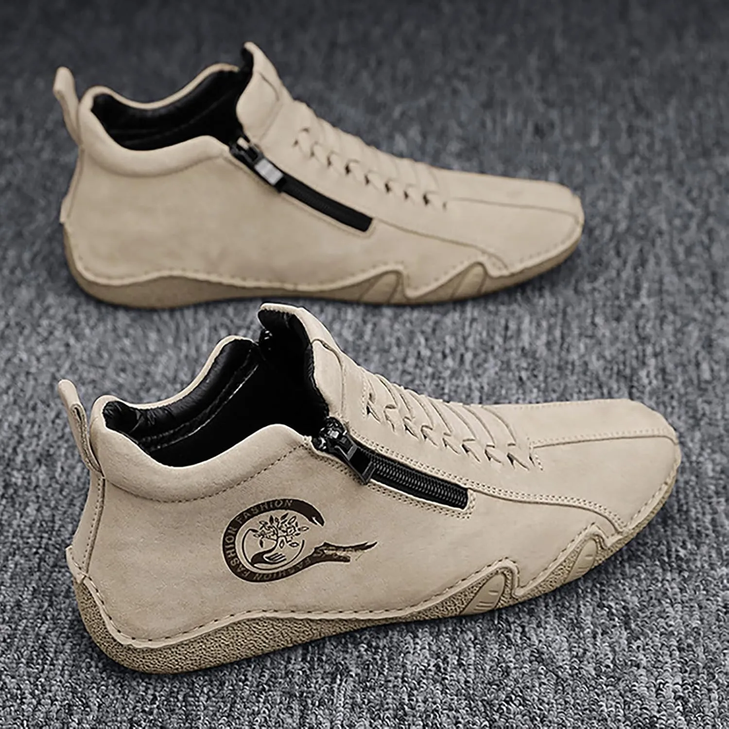 Men's Lightweight Non Slip Barefoot Shoes Fashion Zipper Suede Short Boots Shoe Soft Flat Sneaker for Men