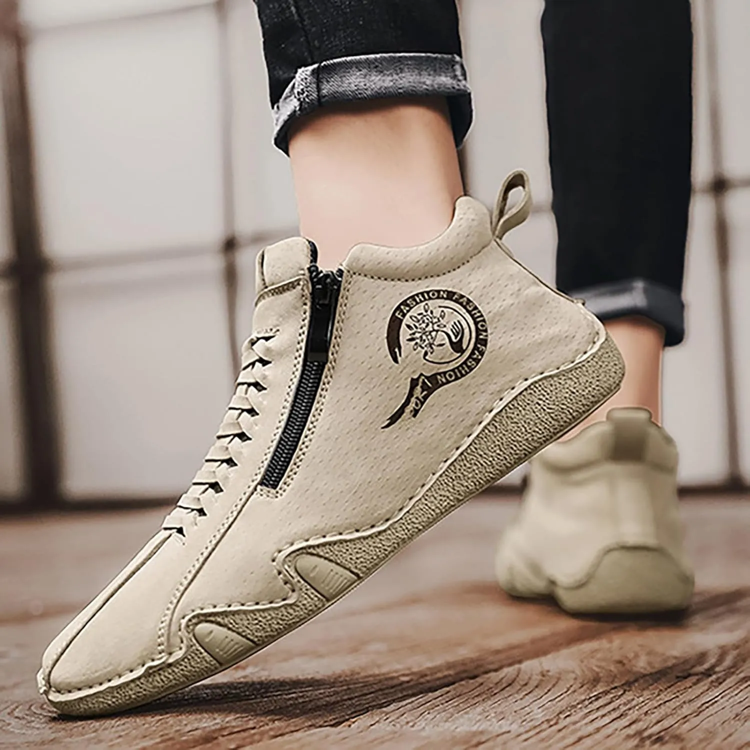 Men's Lightweight Non Slip Barefoot Shoes Fashion Zipper Suede Short Boots Shoe Soft Flat Sneaker for Men