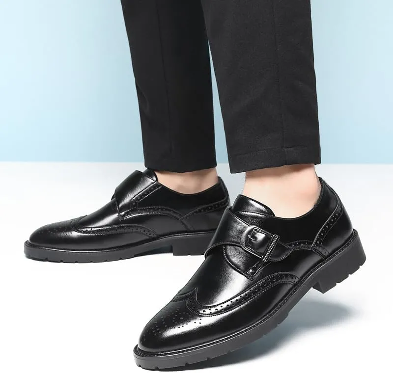 Men's Monk Strap Loafer Leather Mens Dress Shoes Buckle Men Loafers Slip On