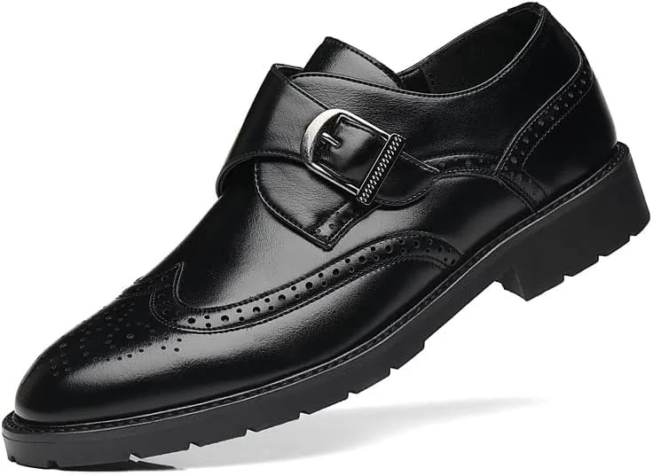 Men's Monk Strap Loafer Leather Mens Dress Shoes Buckle Men Loafers Slip On