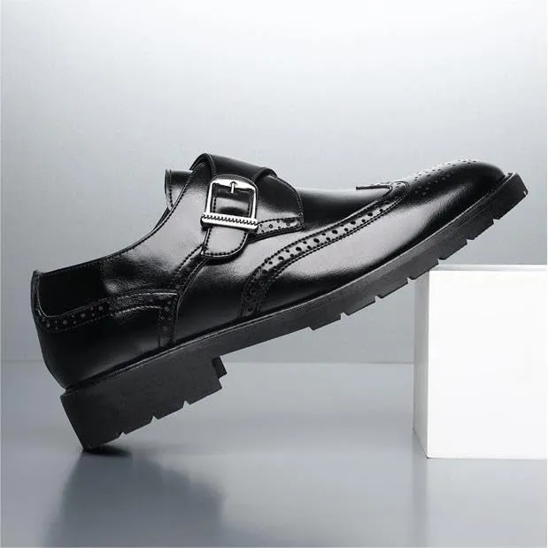 Men's Monk Strap Loafer Leather Mens Dress Shoes Buckle Men Loafers Slip On