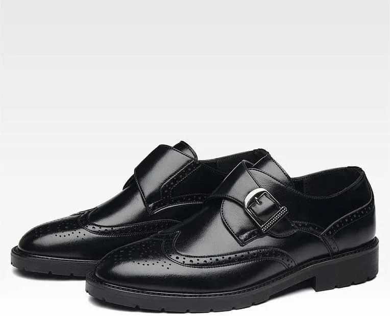Men's Monk Strap Loafer Leather Mens Dress Shoes Buckle Men Loafers Slip On