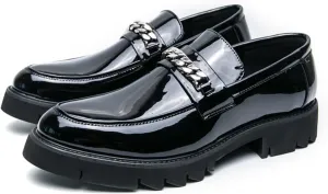 Men's Patent Leather Chain Platform Loafers Comfort Breathable Lug Sole Slip-On Casual Dress Shoes Business Dating Prom Penny Shoes
