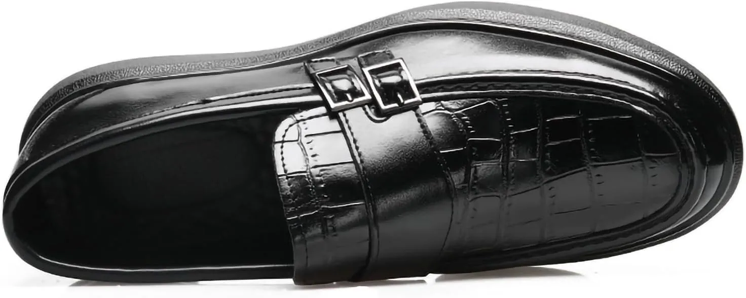 Men's PU Leather Croc-Embossed Double Monk Strap Loafers – Lightweight Slip-On, Flat Non-Slip Sole, Formal & Casual Driving Shoes