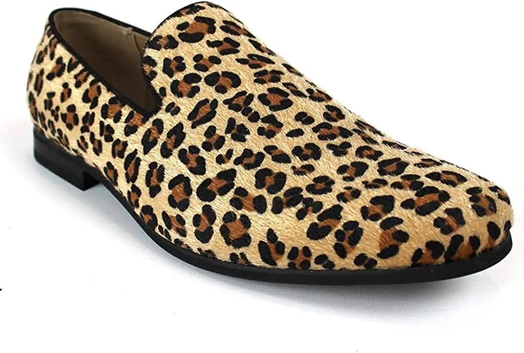 Men's Slip On Leopard Print Modern Dress Shoes Loafers