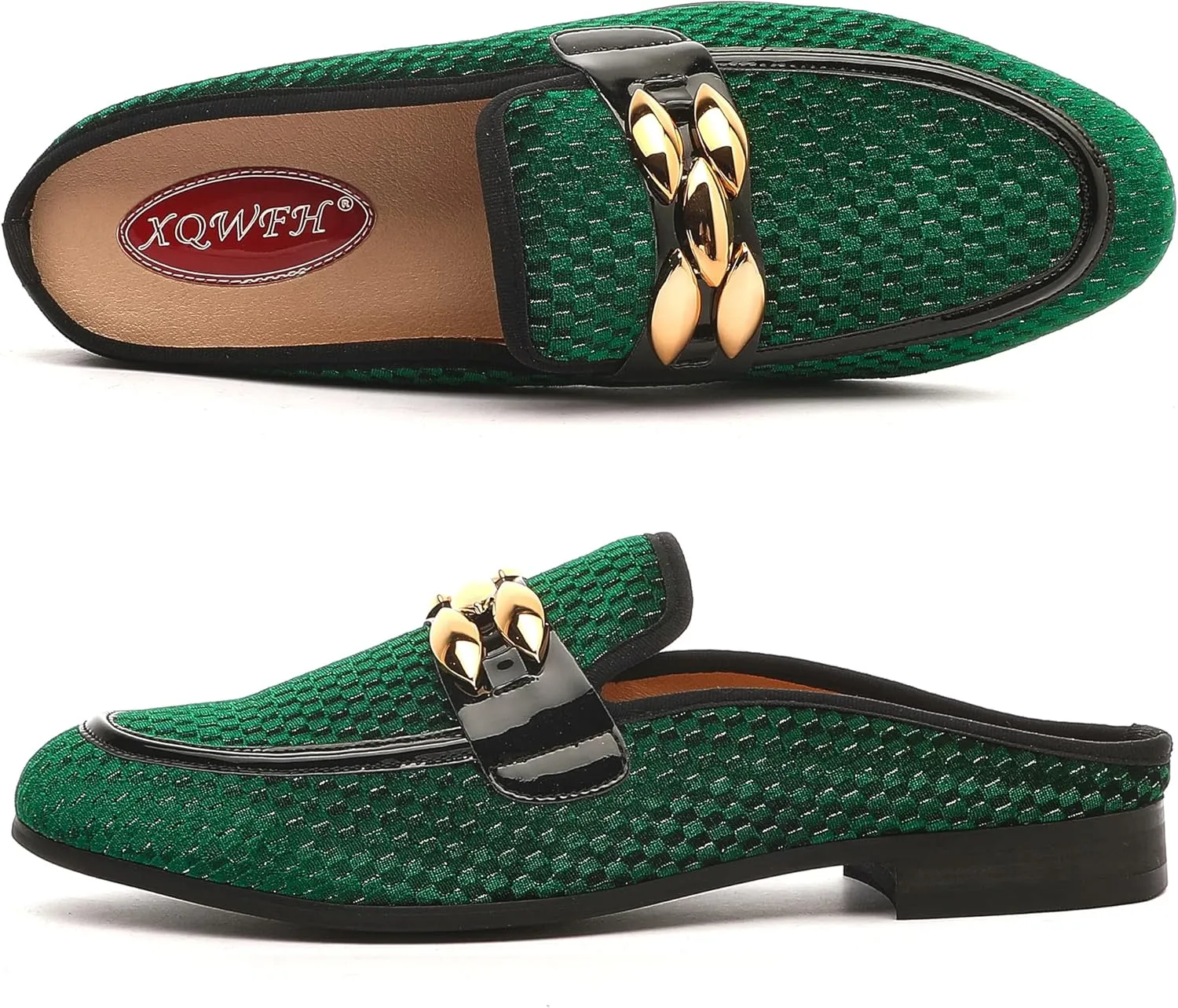Men's Slip-on Mule Sandals Loafer with Gold Buckle,Fashion Leather Formal Wear Casual Backless Dress Slippers