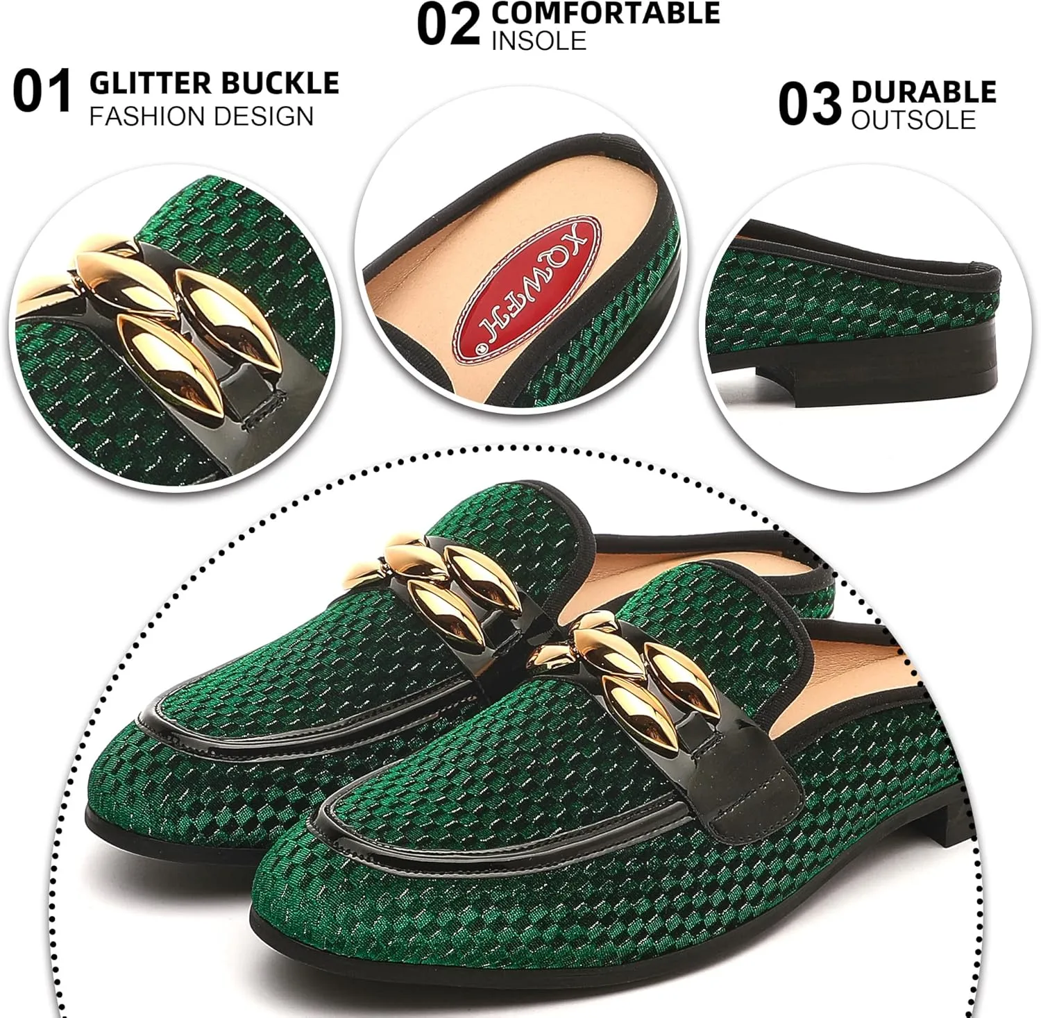 Men's Slip-on Mule Sandals Loafer with Gold Buckle,Fashion Leather Formal Wear Casual Backless Dress Slippers