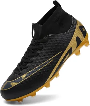 Mens Soccer Cleats Outdoor Spikes Black White Soccer Shoes for Men Professional High-Top Football Shoes Indoor Breathable Athletic Soccer Boots Professional Futsal Competition/Training Sneakers
