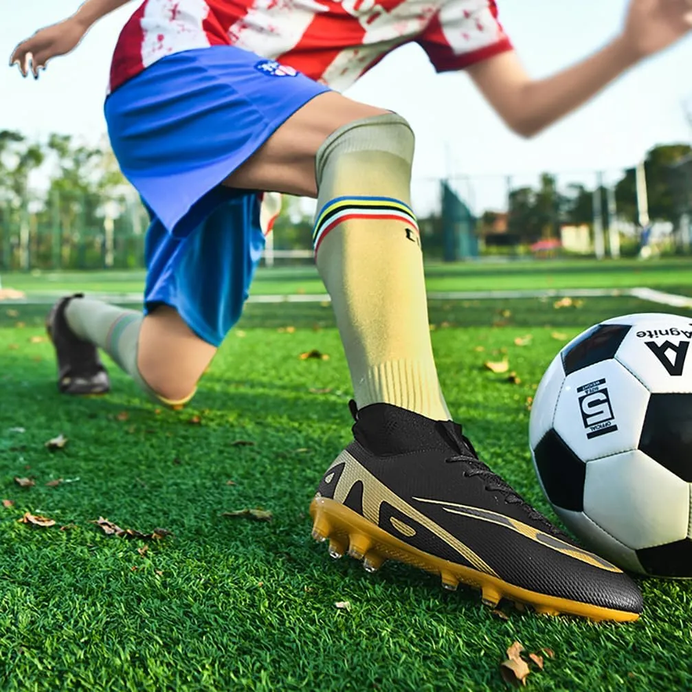 Mens Soccer Cleats Outdoor Spikes Black White Soccer Shoes for Men Professional High-Top Football Shoes Indoor Breathable Athletic Soccer Boots Professional Futsal Competition/Training Sneakers