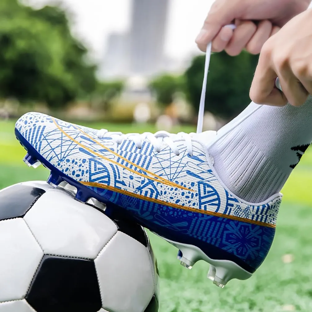 Mens Soccer Cleats Outdoor Spikes Black White Soccer Shoes for Men Professional High-Top Football Shoes Indoor Breathable Athletic Soccer Boots Professional Futsal Competition/Training Sneakers