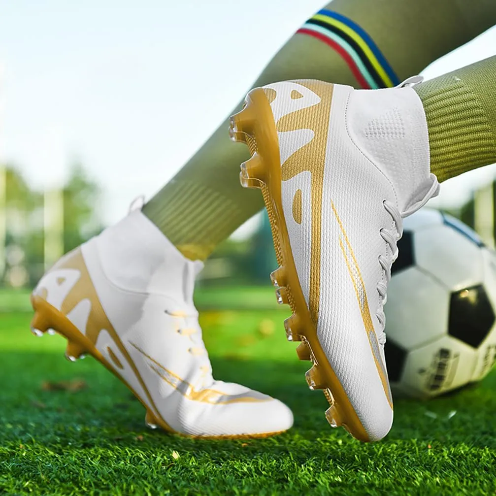 Mens Soccer Cleats Outdoor Spikes Black White Soccer Shoes for Men Professional High-Top Football Shoes Indoor Breathable Athletic Soccer Boots Professional Futsal Competition/Training Sneakers