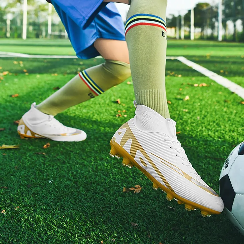 Mens Soccer Cleats Outdoor Spikes Black White Soccer Shoes for Men Professional High-Top Football Shoes Indoor Breathable Athletic Soccer Boots Professional Futsal Competition/Training Sneakers