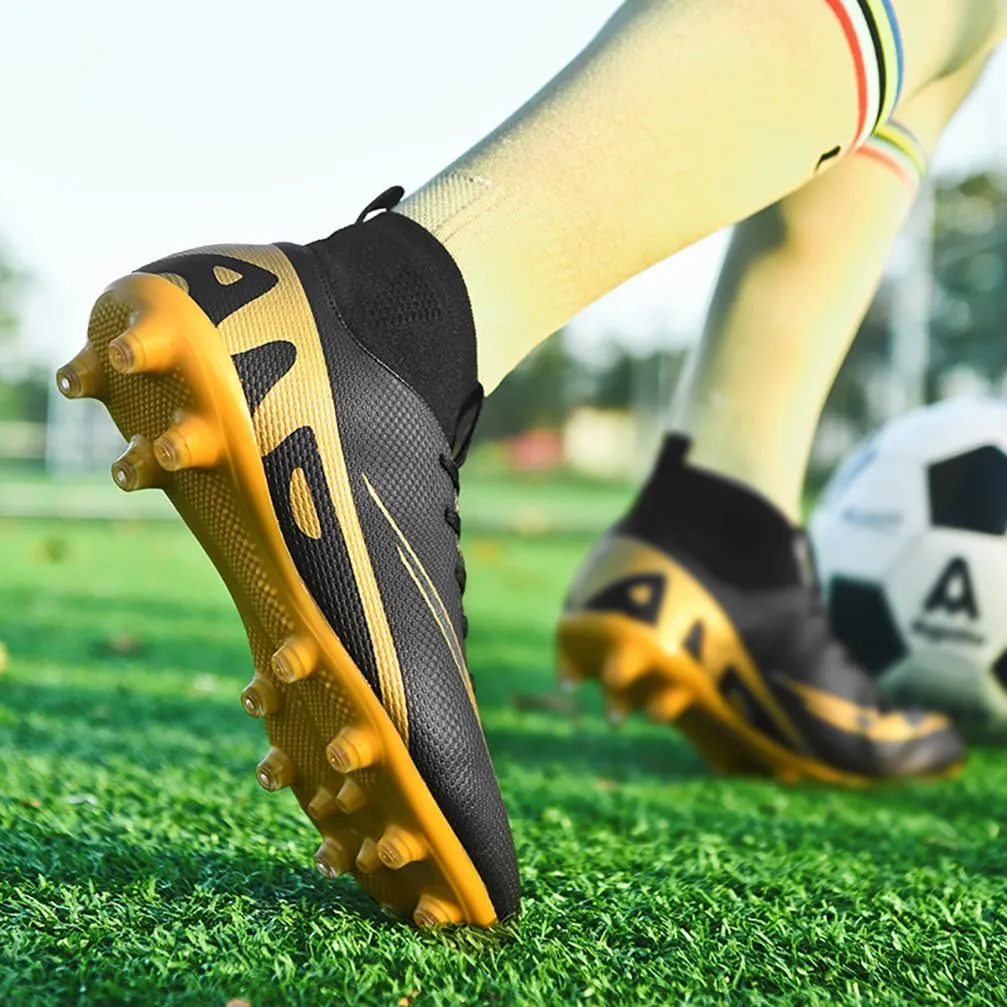 Mens Soccer Cleats Outdoor Spikes Black White Soccer Shoes for Men Professional High-Top Football Shoes Indoor Breathable Athletic Soccer Boots Professional Futsal Competition/Training Sneakers