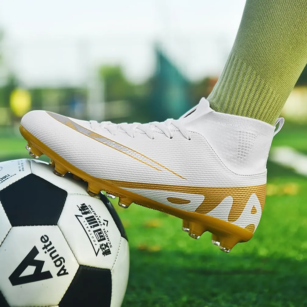 Mens Soccer Cleats Outdoor Spikes Black White Soccer Shoes for Men Professional High-Top Football Shoes Indoor Breathable Athletic Soccer Boots Professional Futsal Competition/Training Sneakers