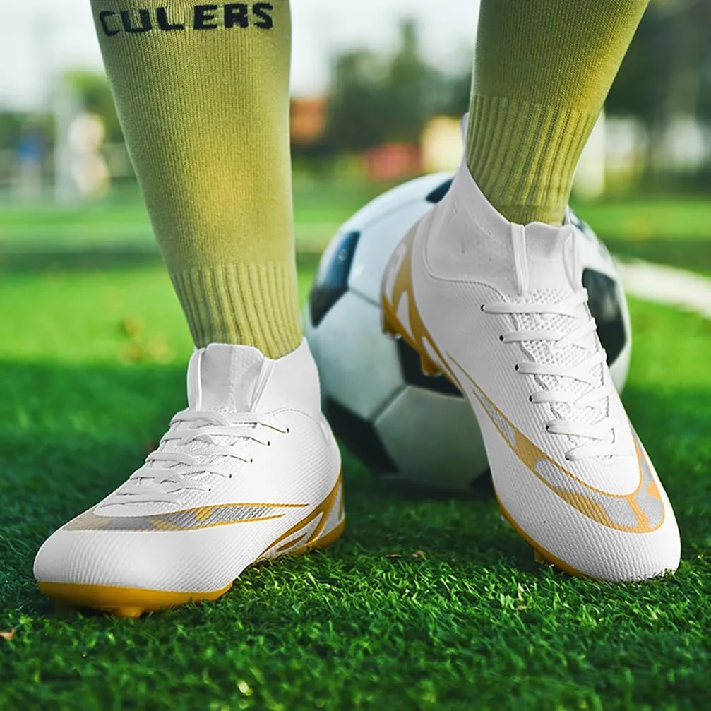 Mens Soccer Cleats Outdoor Spikes Black White Soccer Shoes for Men Professional High-Top Football Shoes Indoor Breathable Athletic Soccer Boots Professional Futsal Competition/Training Sneakers