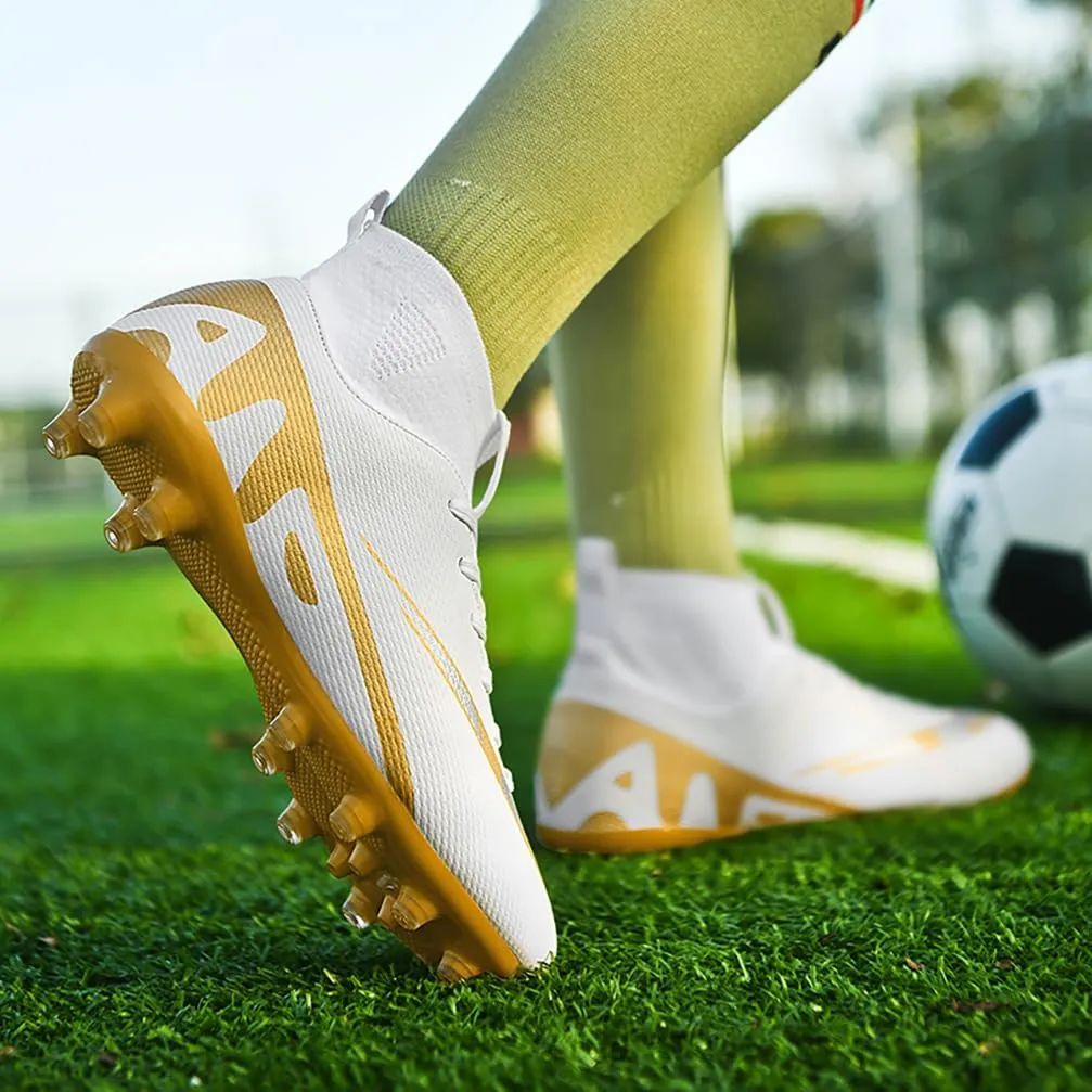 Mens Soccer Cleats Outdoor Spikes Black White Soccer Shoes for Men Professional High-Top Football Shoes Indoor Breathable Athletic Soccer Boots Professional Futsal Competition/Training Sneakers