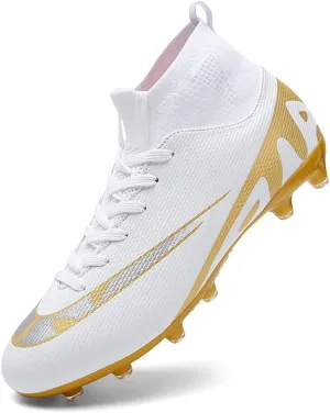 Mens Soccer Cleats Outdoor Spikes Black White Soccer Shoes for Men Professional High-Top Football Shoes Indoor Breathable Athletic Soccer Boots Professional Futsal Competition/Training Sneakers