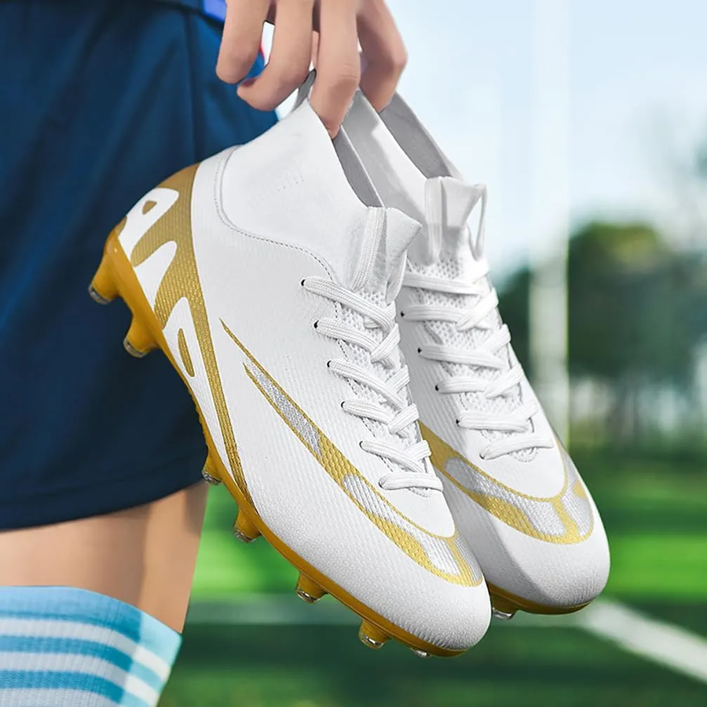 Mens Soccer Cleats Outdoor Spikes Black White Soccer Shoes for Men Professional High-Top Football Shoes Indoor Breathable Athletic Soccer Boots Professional Futsal Competition/Training Sneakers