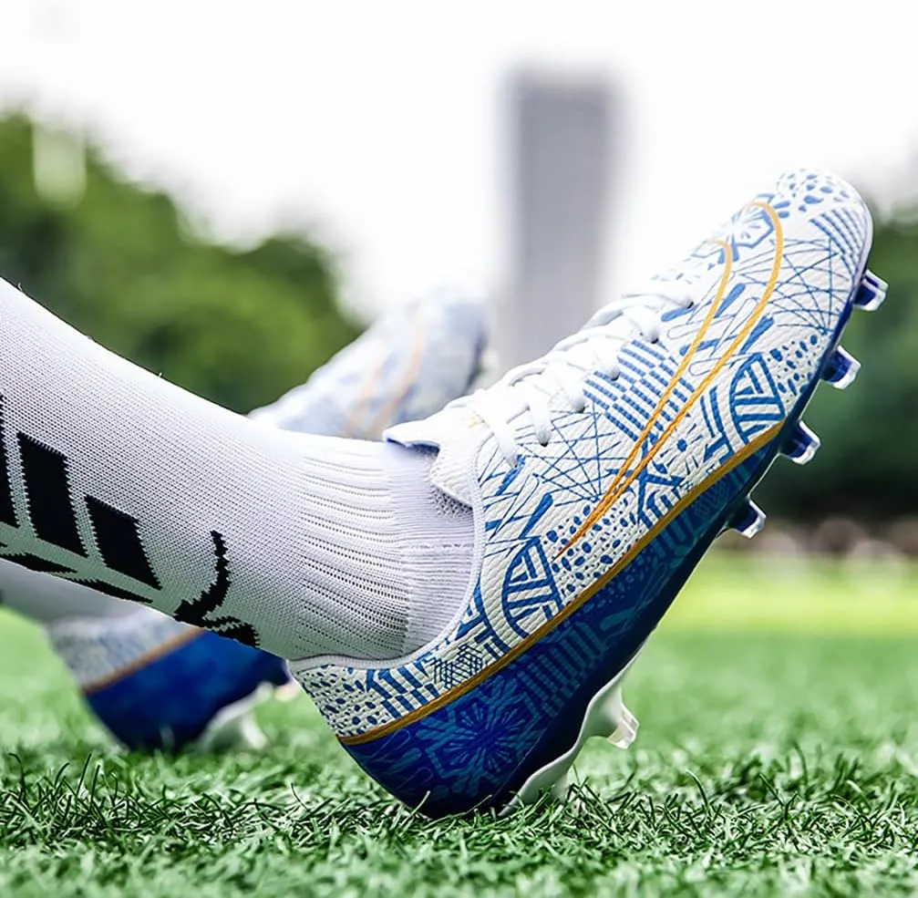 Mens Soccer Cleats Outdoor Spikes Black White Soccer Shoes for Men Professional High-Top Football Shoes Indoor Breathable Athletic Soccer Boots Professional Futsal Competition/Training Sneakers