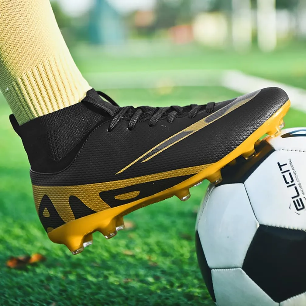 Mens Soccer Cleats Outdoor Spikes Black White Soccer Shoes for Men Professional High-Top Football Shoes Indoor Breathable Athletic Soccer Boots Professional Futsal Competition/Training Sneakers