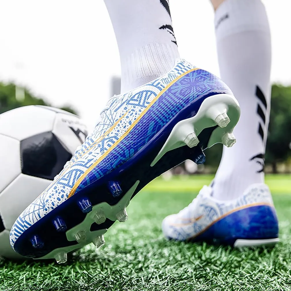 Mens Soccer Cleats Outdoor Spikes Black White Soccer Shoes for Men Professional High-Top Football Shoes Indoor Breathable Athletic Soccer Boots Professional Futsal Competition/Training Sneakers