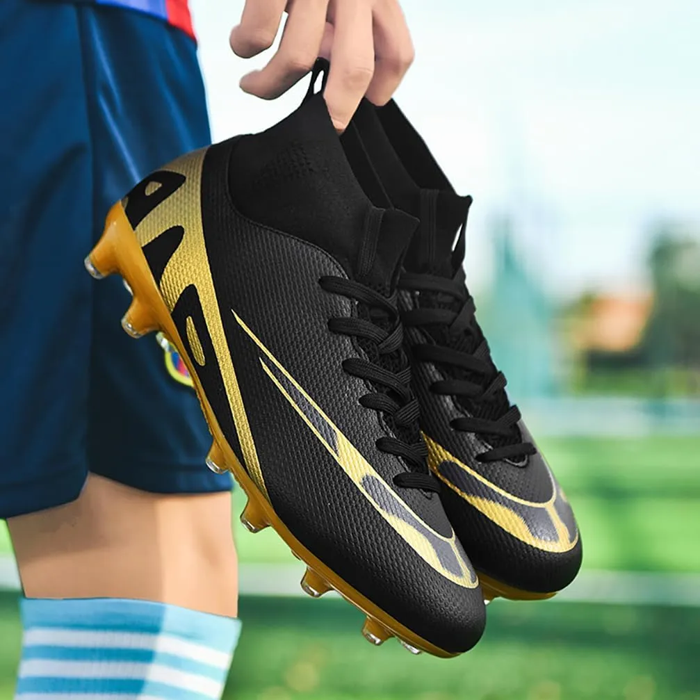 Mens Soccer Cleats Outdoor Spikes Black White Soccer Shoes for Men Professional High-Top Football Shoes Indoor Breathable Athletic Soccer Boots Professional Futsal Competition/Training Sneakers