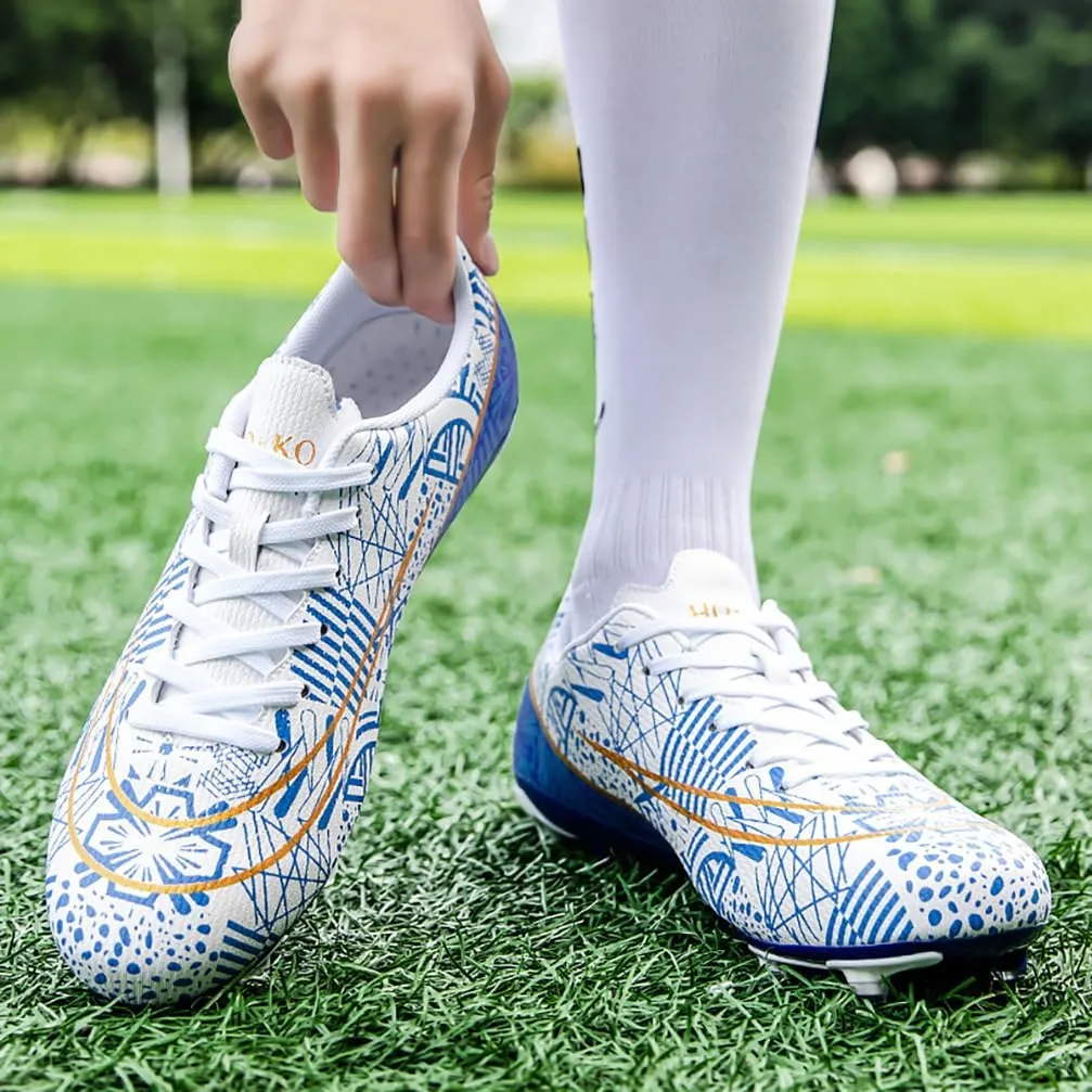 Mens Soccer Cleats Outdoor Spikes Black White Soccer Shoes for Men Professional High-Top Football Shoes Indoor Breathable Athletic Soccer Boots Professional Futsal Competition/Training Sneakers