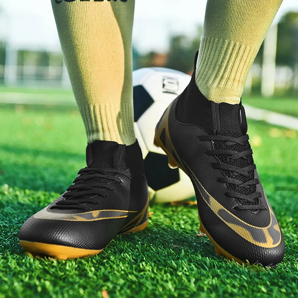 Mens Soccer Cleats Outdoor Spikes Black White Soccer Shoes for Men Professional High-Top Football Shoes Indoor Breathable Athletic Soccer Boots Professional Futsal Competition/Training Sneakers