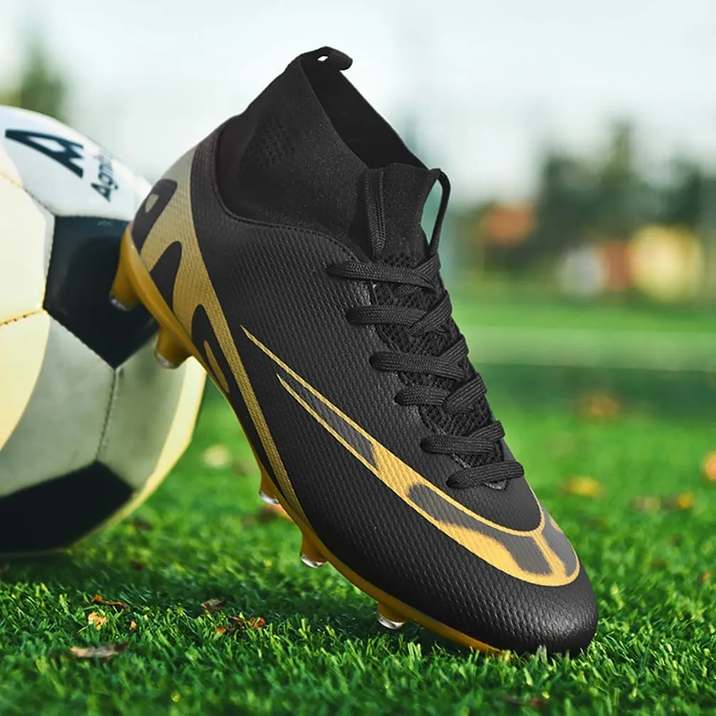 Mens Soccer Cleats Outdoor Spikes Black White Soccer Shoes for Men Professional High-Top Football Shoes Indoor Breathable Athletic Soccer Boots Professional Futsal Competition/Training Sneakers