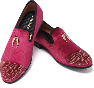 Men's Velvet Loafers, Mens Fashion Dress Shoes with Rhinestone for Wedding Party Penny Slip-On Glitter Tuxedo Shoes