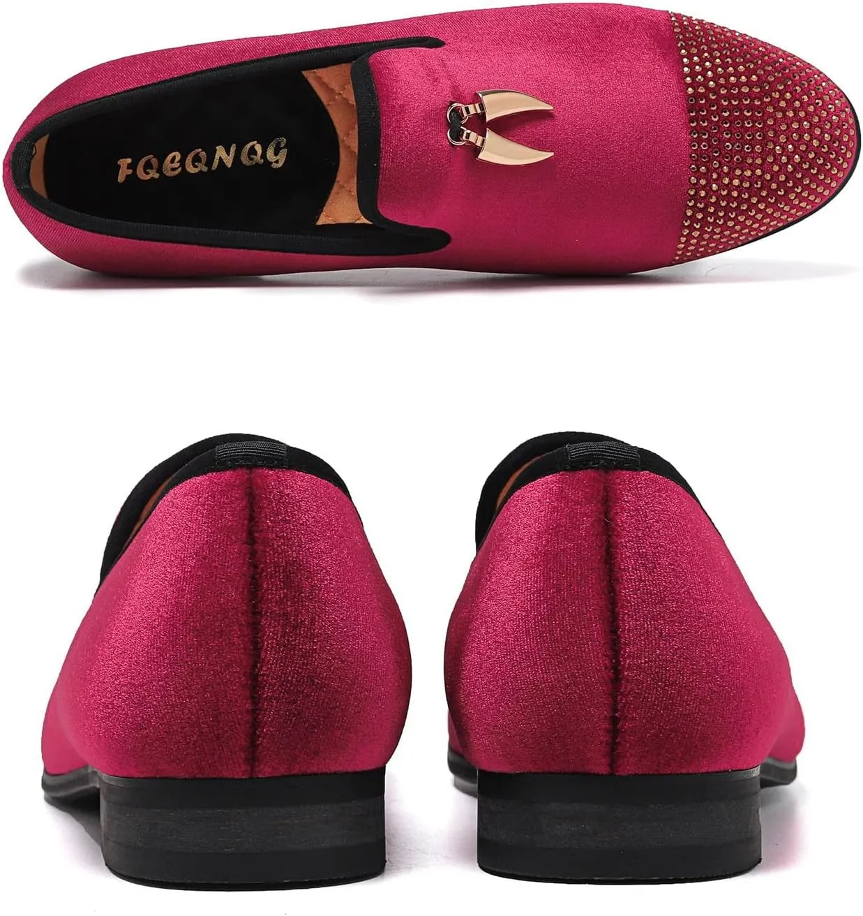 Men's Velvet Loafers, Mens Fashion Dress Shoes with Rhinestone for Wedding Party Penny Slip-On Glitter Tuxedo Shoes