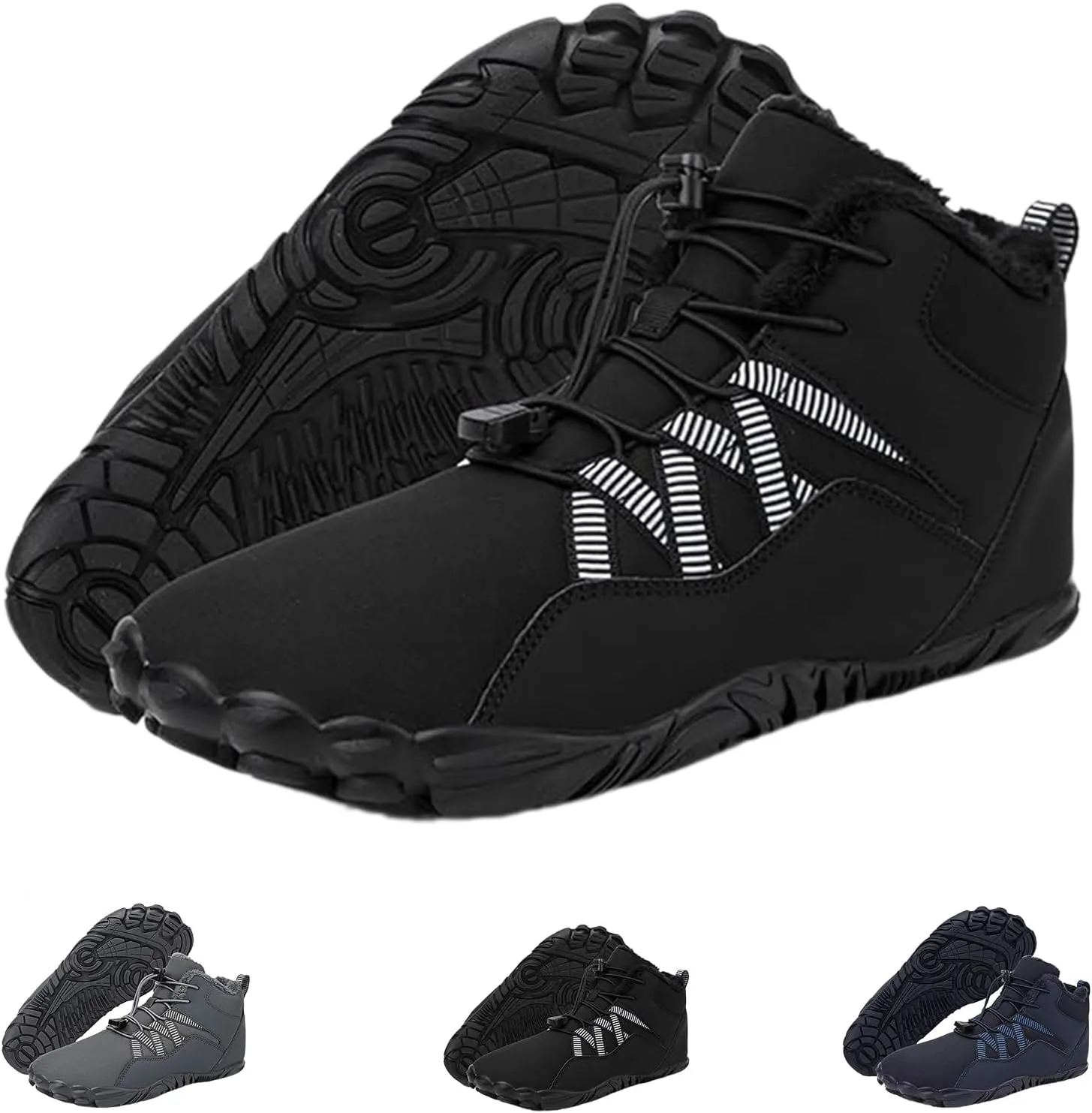 Men's Women's Winter Barefoot, Hiking Boots Caspar Pro Non-Slip Waterproof Winter Barefoot Shoes Winter Boots Winter Short Boots(901 Black,Women6/Men4)