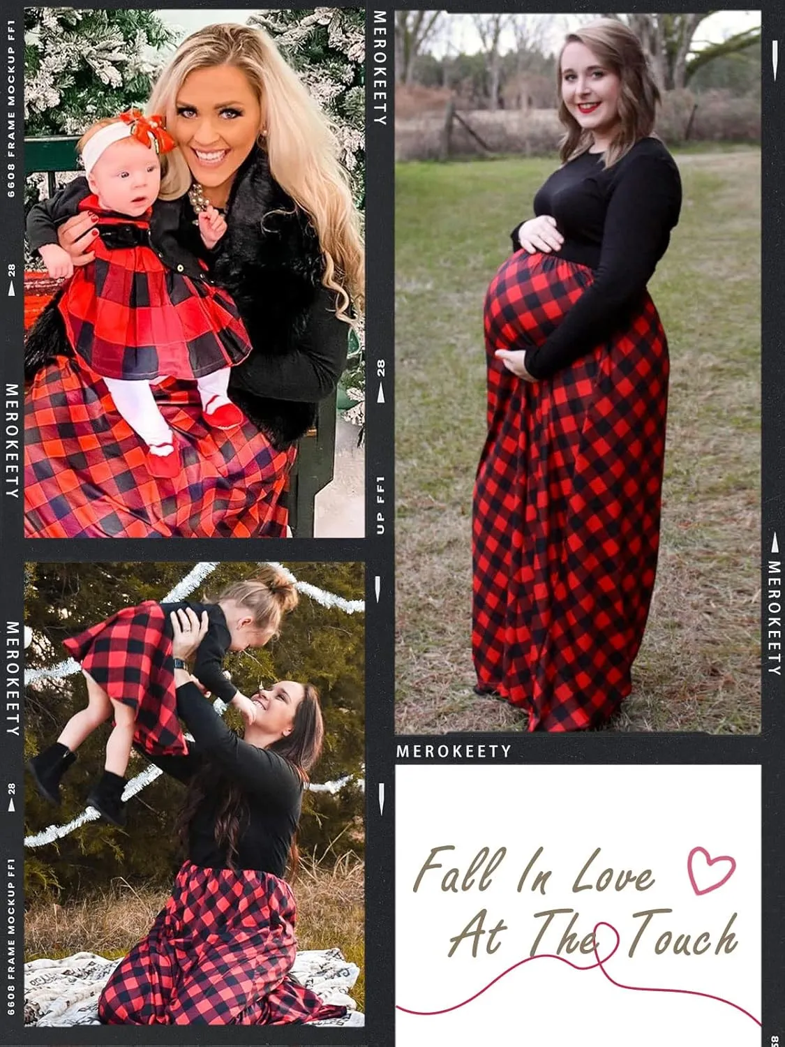 MEROKEETY Women's Long Sleeve Plaid Empire Waist Full Length Maxi Dress with Pockets