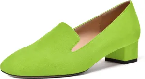 MERRORI Womens Square Toe Suede Casual Slip On Wedding Chunky Low Heel Loafers Shoes 1.5 Inch