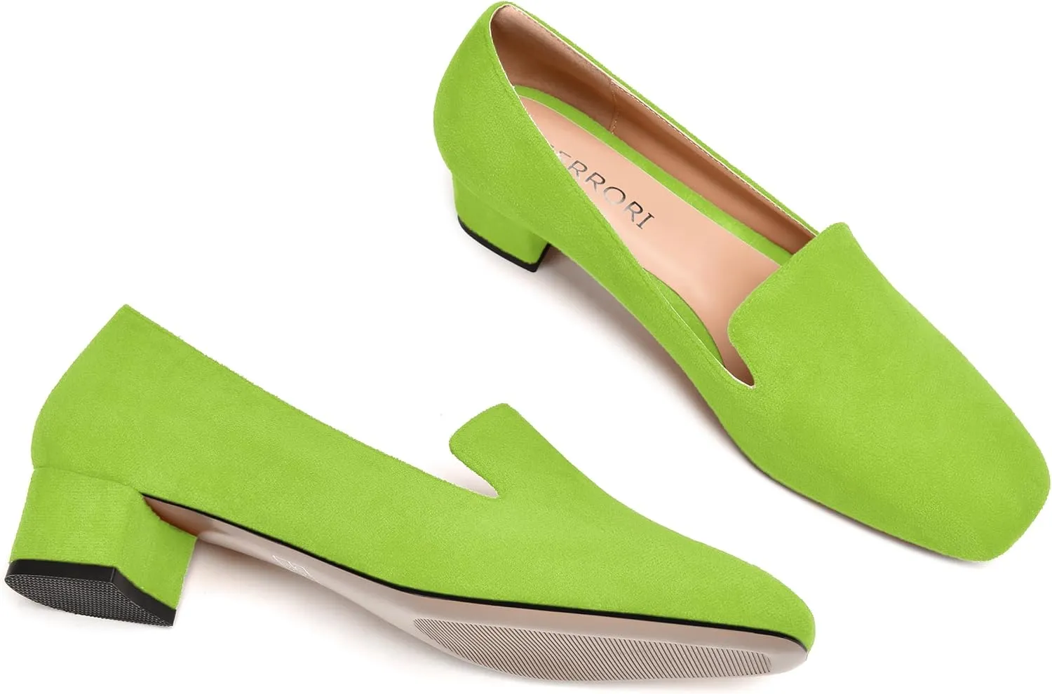 MERRORI Womens Square Toe Suede Casual Slip On Wedding Chunky Low Heel Loafers Shoes 1.5 Inch
