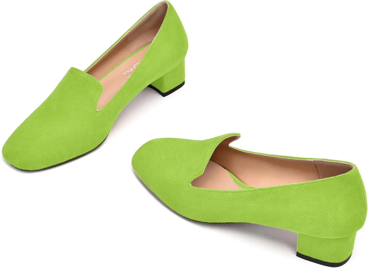 MERRORI Womens Square Toe Suede Casual Slip On Wedding Chunky Low Heel Loafers Shoes 1.5 Inch