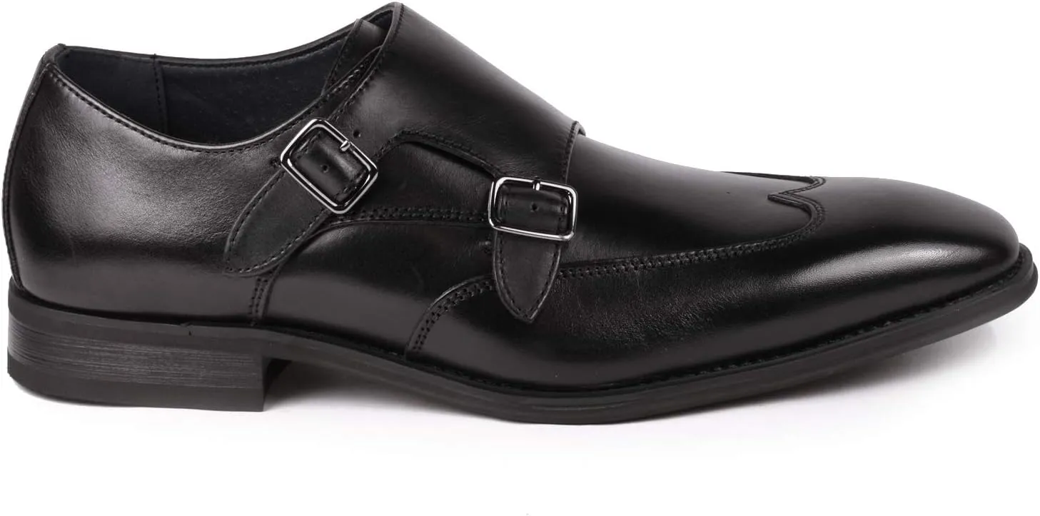 Metrocharm ML-1004 Leather Men's Double Monk Strap Wing Tip Slip On Loafers