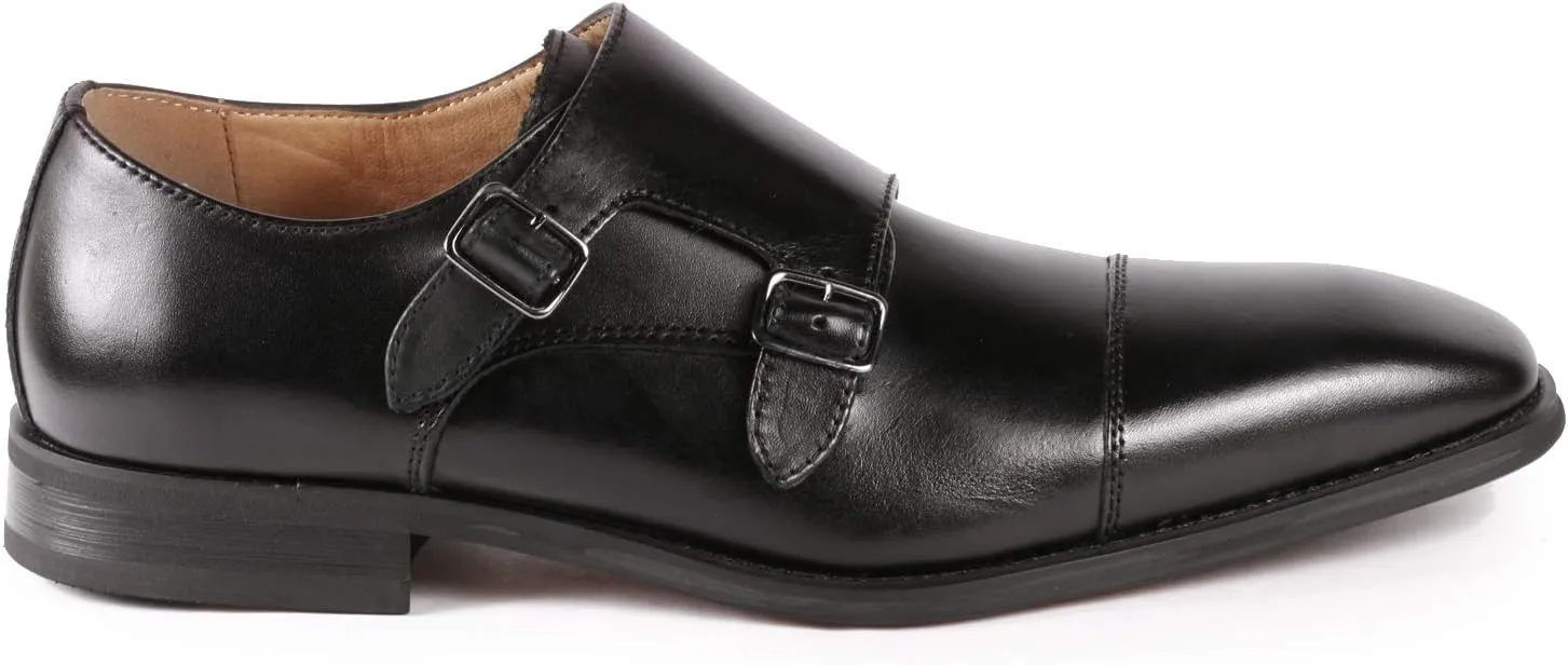 Metrocharm ML-1005 Leather Men's Double Monk Strap Cap Toe Slip On Loafers