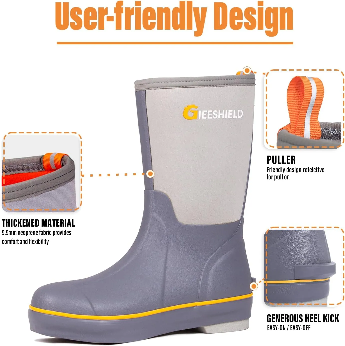 Mid-Calf Waterproof Insulated Rubber Boots with Steel Shank, 6mm Neoprene Rubber Boots for Men and Women, Ideal for Hunting, Farming, Gardening, and Fishing