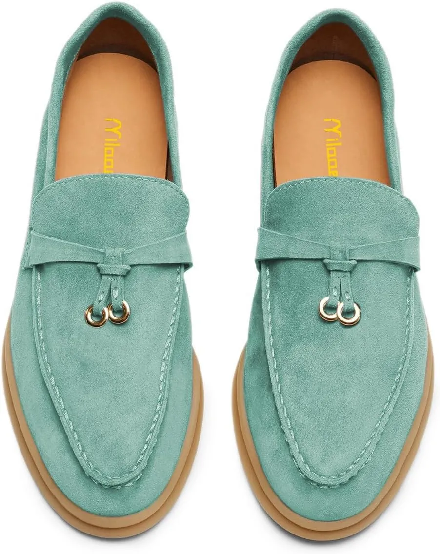 Milooey shoes Women's Round Toe Flat Loafers Comfort Slip On Moccasins Lightweight Driving Penny Loafer Casual Dress Walking Shoes Size 4-16 US