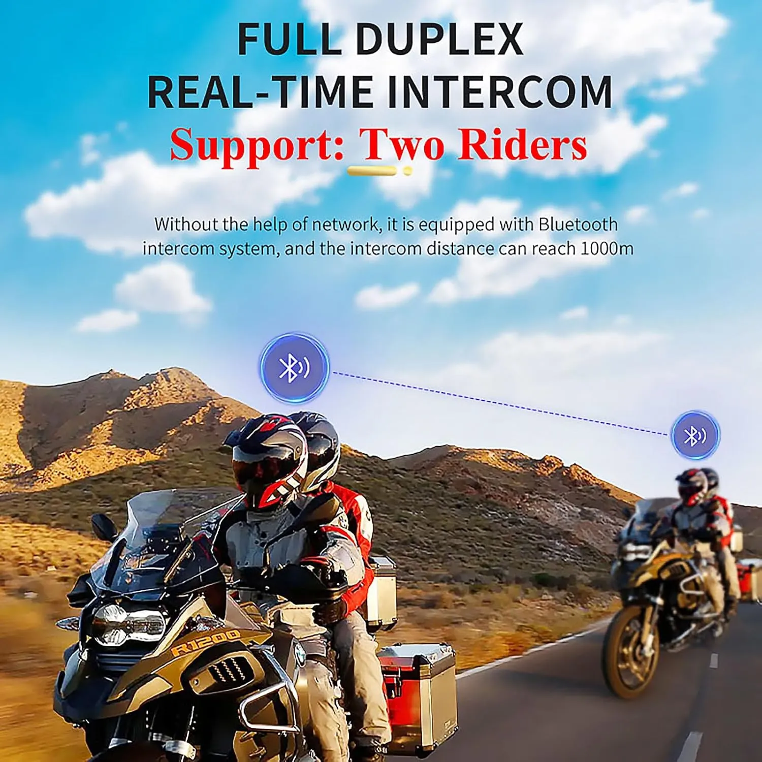 Motocycle Helmet Wireless Bluetooth Headset BlueT StellarTalk-S2 IP67 Waterproof Moto Biking & Skiiing /1000M Intercom/2 in 1 Microphone/2 Riders Intercom/