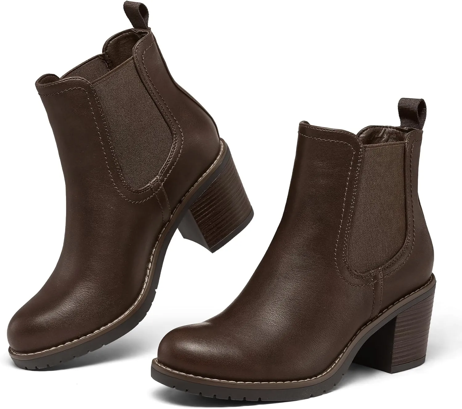 mysoft Women's Ankle Chelsea Boots Slip On Low Chunky Stacked Heel Booties