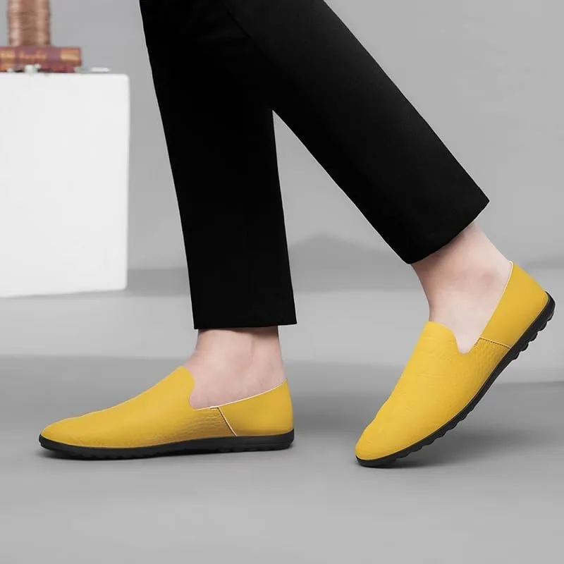 New Men's Loafers Round Toe PU Leather Crocodile Print Smoking Shoes Flat Heel Anti-Slip Slip Resistant Prom Party Slip-ons