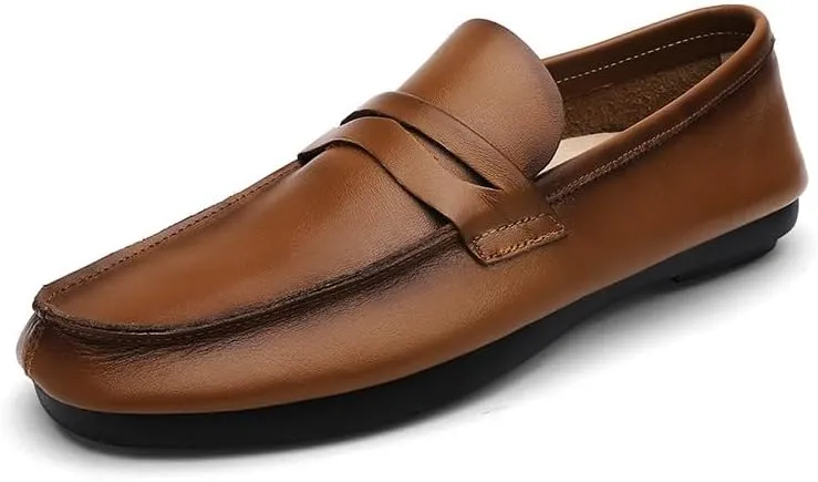 New Men's Loafers Round Toe Split Toe Solid Color Leather Penny Loafers Flexible Lightweight Comfortable Fashion Slip-on